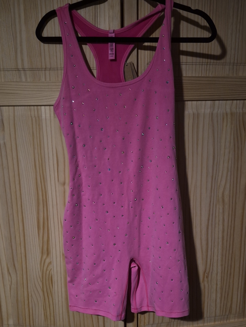 Skims Pink Rhinestone Embellished Tank Romper